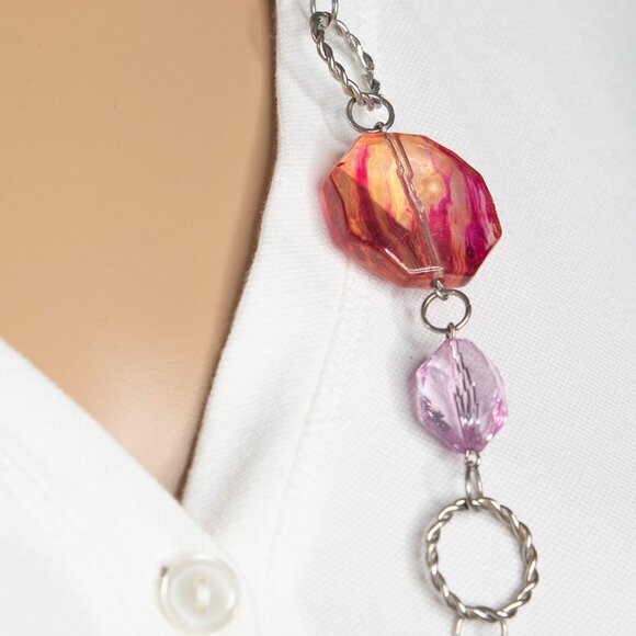 Single Strand Long Multicolored Beaded Necklace With Decorative Metal Circles - Picture 8 of 12